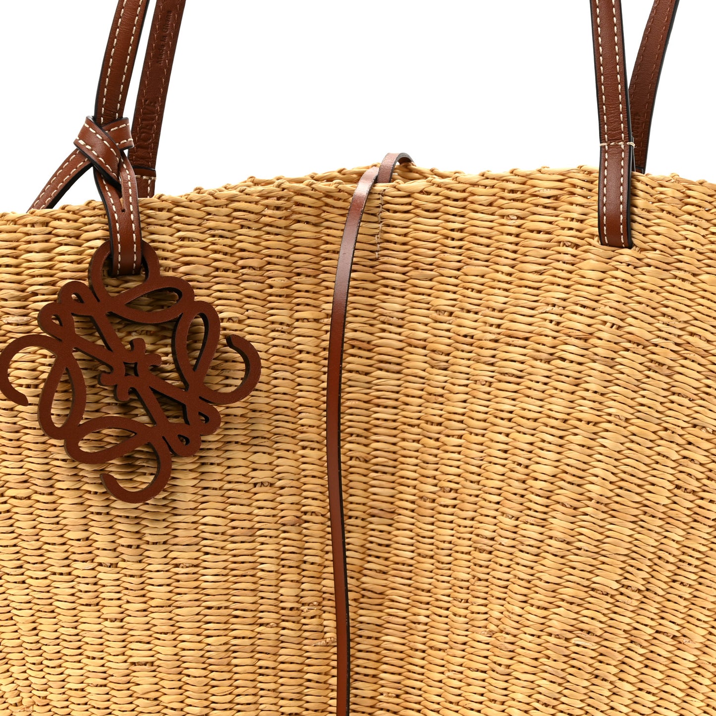 Raffia Calfskin Shell Basket Tote Natural Pecan
