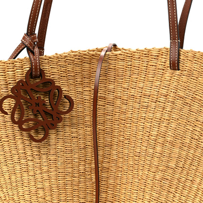 Loewe Raffia Calfskin Shell Basket Tote Natural Pecan 8 of 10