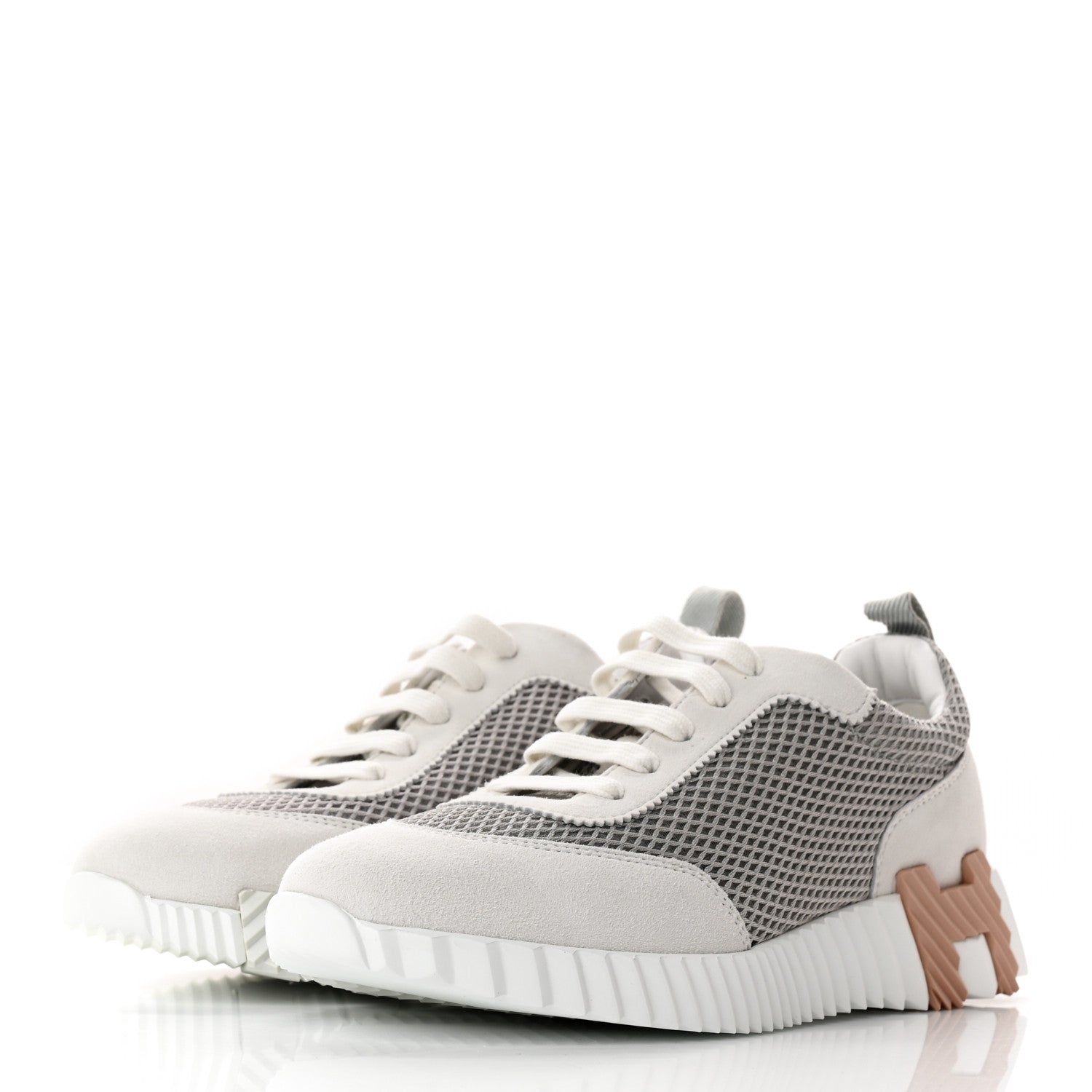 Hermes Air Mesh Suede Goatskin Bouncing Sneakers 38 Gris Lulea White 3 of 9