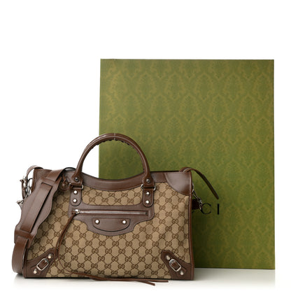 Balenciaga X GUCCI GG Monogram Azalea Calfskin Neo Classic Silver Hardware Medium City Beige Ebony Brown Sugar 12 of 12
