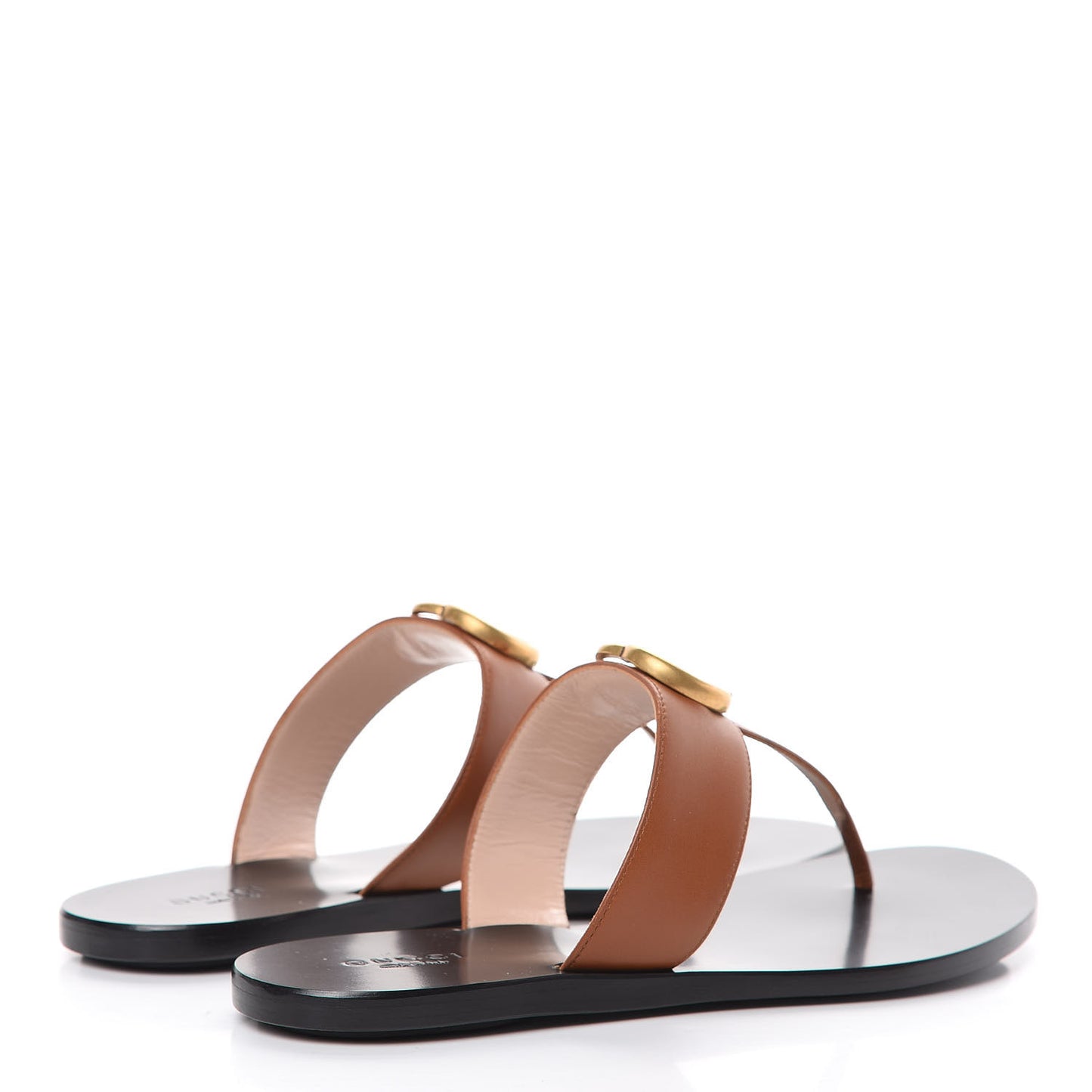 Calfskin GG Marmont Thong Sandals 37 Cognac