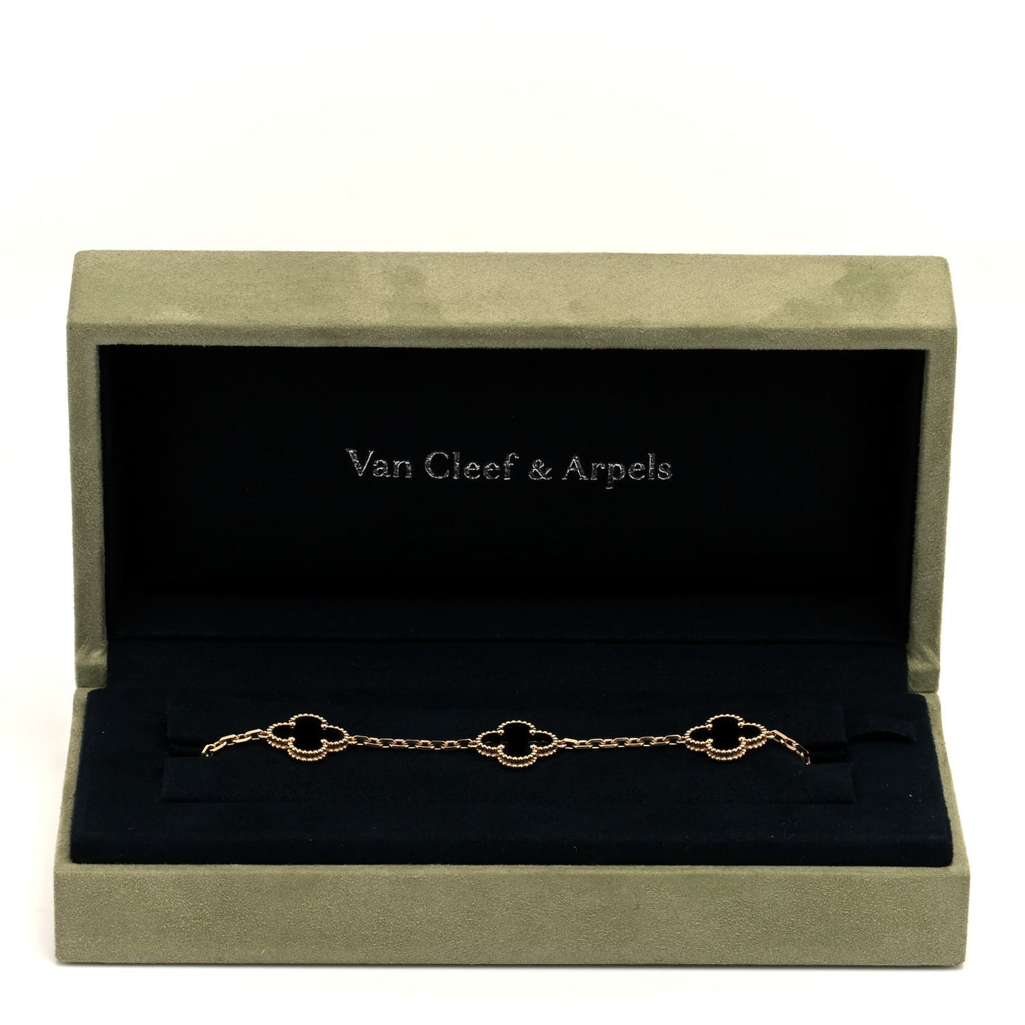18K Yellow Gold Black Onyx 5 Motifs Vintage Alhambra Bracelet