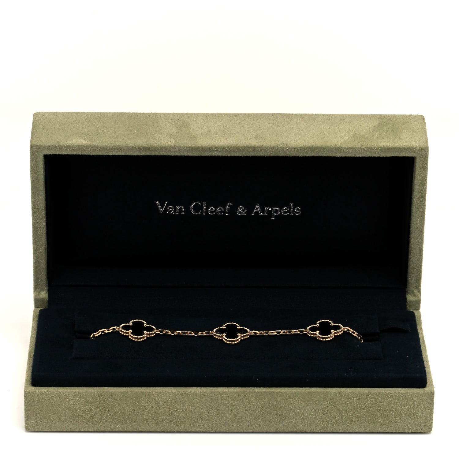 Van Cleef & Arpels 18K Yellow Gold Black Onyx 5 Motifs Vintage Alhambra Bracelet 5 of 5