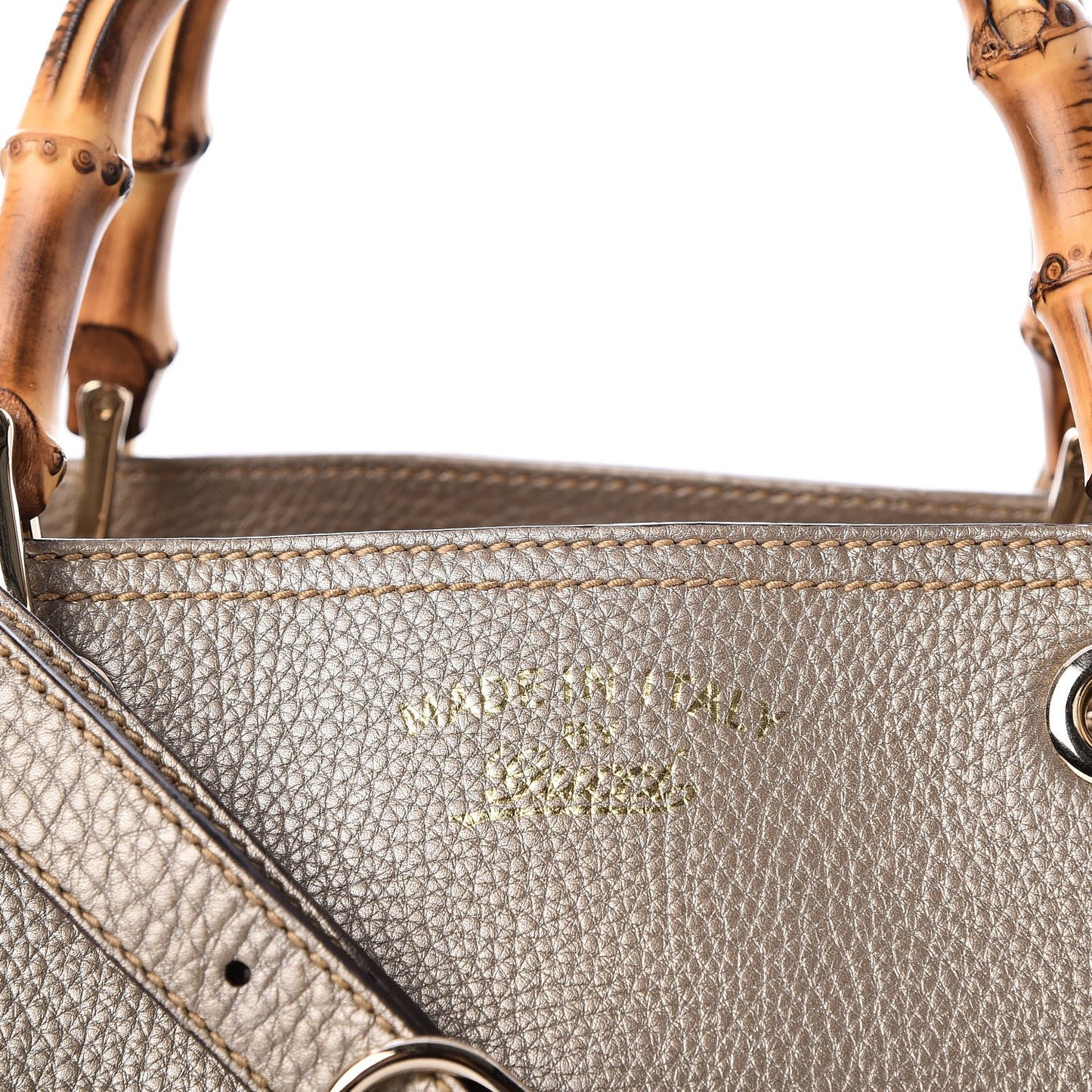 Metallic Pebbled Calfskin Large Bamboo Shopper Tote Golden Beige