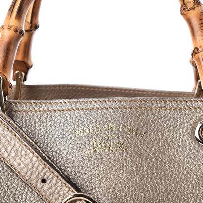 Gucci Metallic Pebbled Calfskin Large Bamboo Shopper Tote Golden Beige 10 of 10