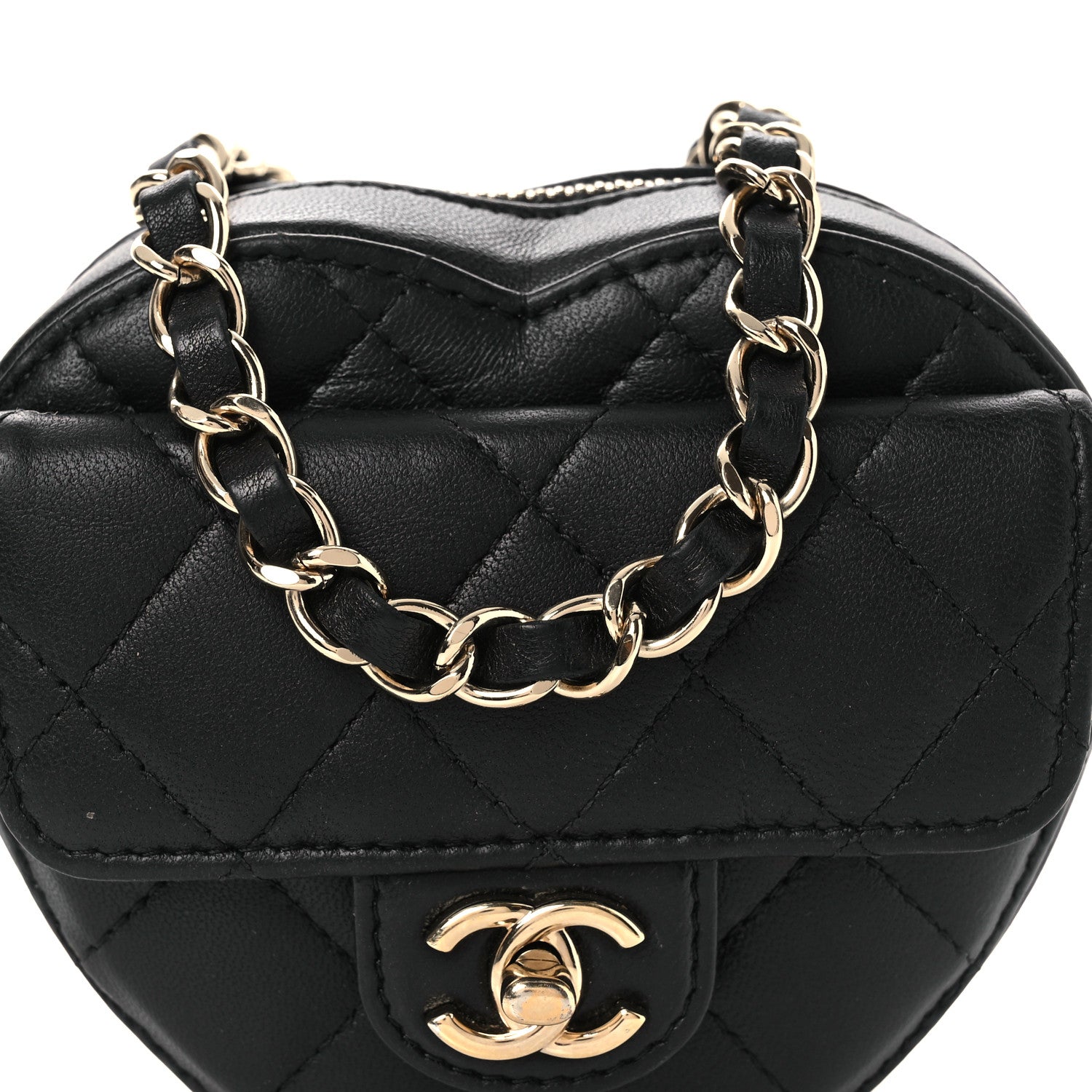 Chanel Lambskin Quilted CC In Love Heart Waist Belt Bag With Chain Black 8 of 11