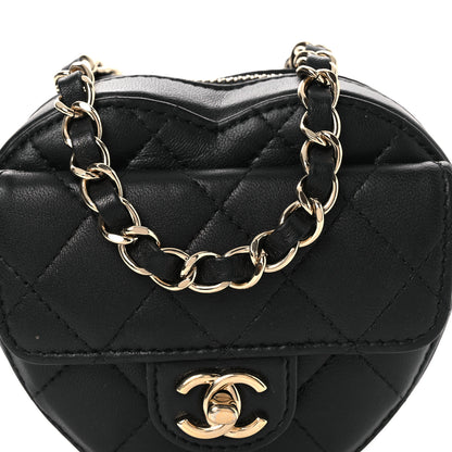 Chanel Lambskin Quilted CC In Love Heart Waist Belt Bag With Chain Black 8 of 11