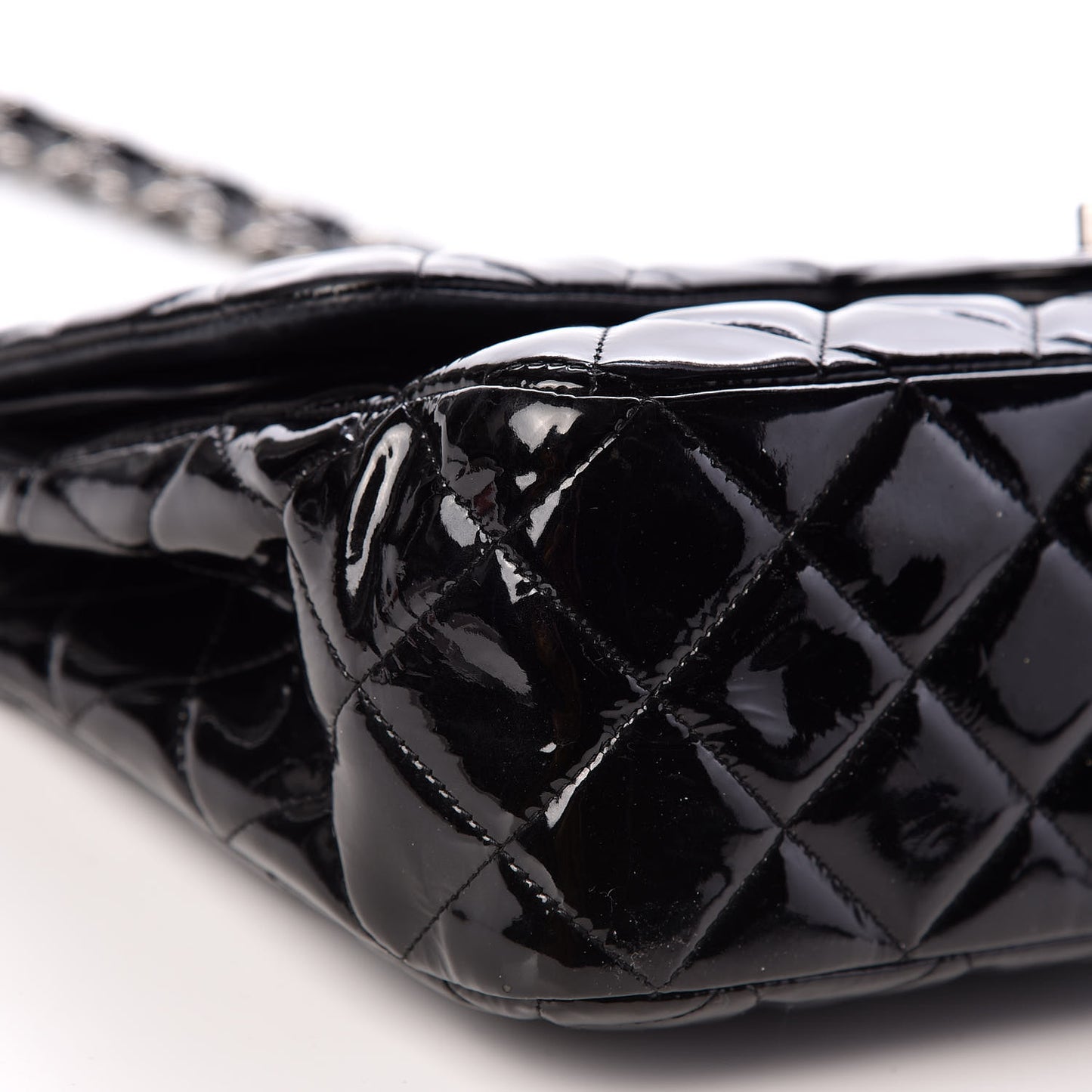 Patent Quilted Jumbo Double Flap Black