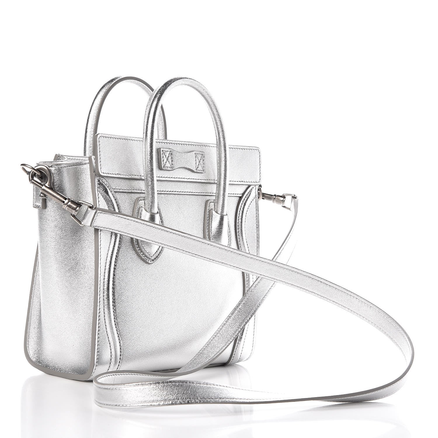 Celine Laminated Lambskin Nano Luggage Silver 4 of 9