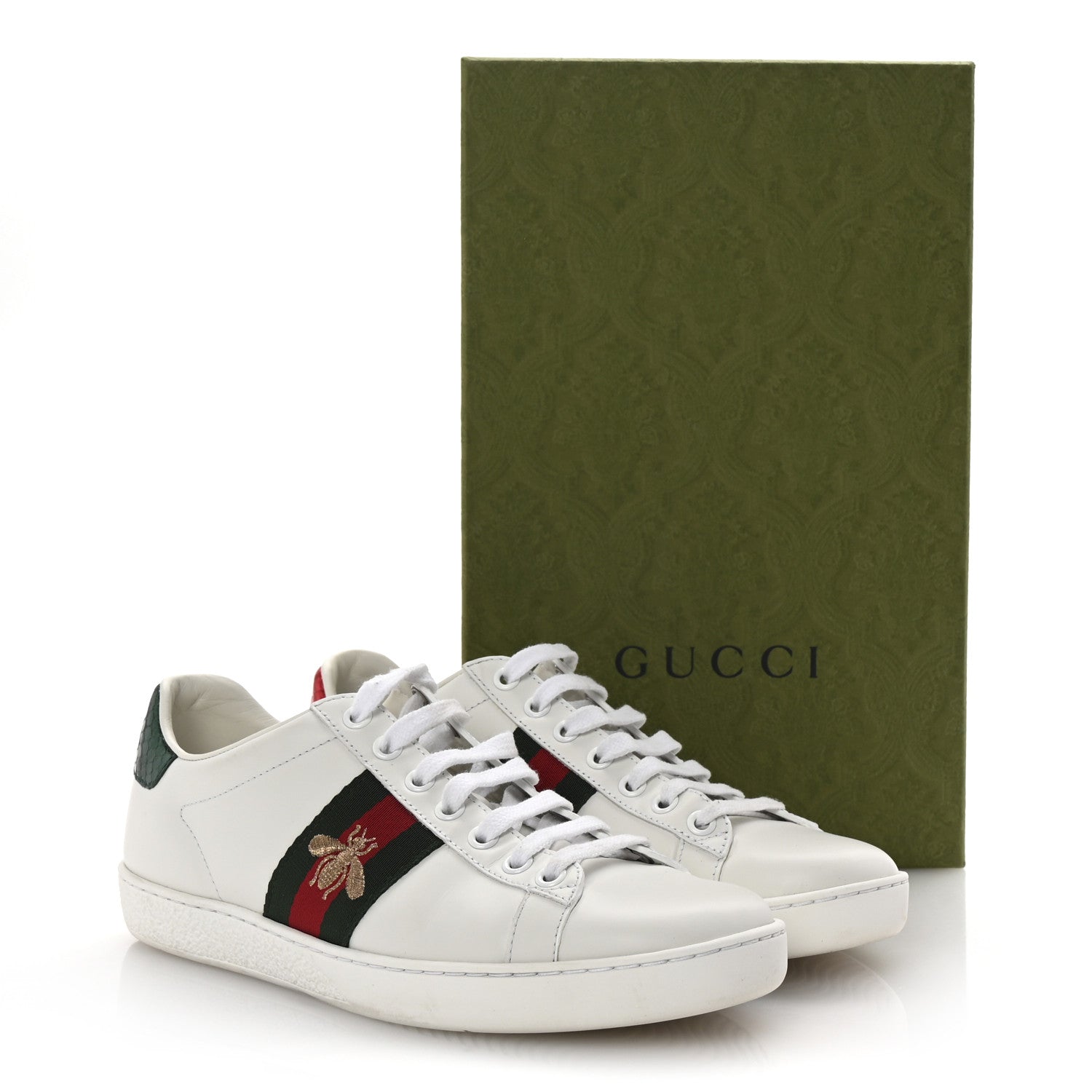 Gucci Calfskin Ayers Bee Embroidered Womens Ace Sneakers 36.5 White Green 10 of 10