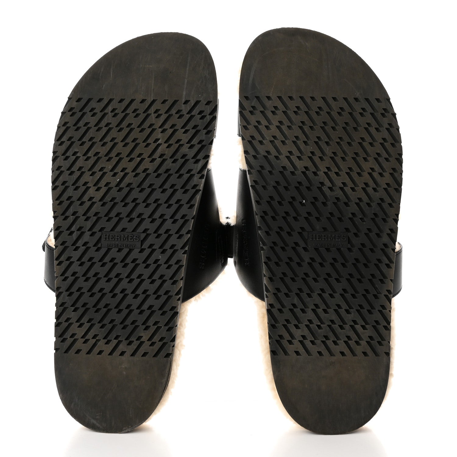 Hermes Calfskin Woolskin Womens Chypre Sandals 40.5 Black Ecru 5 of 14