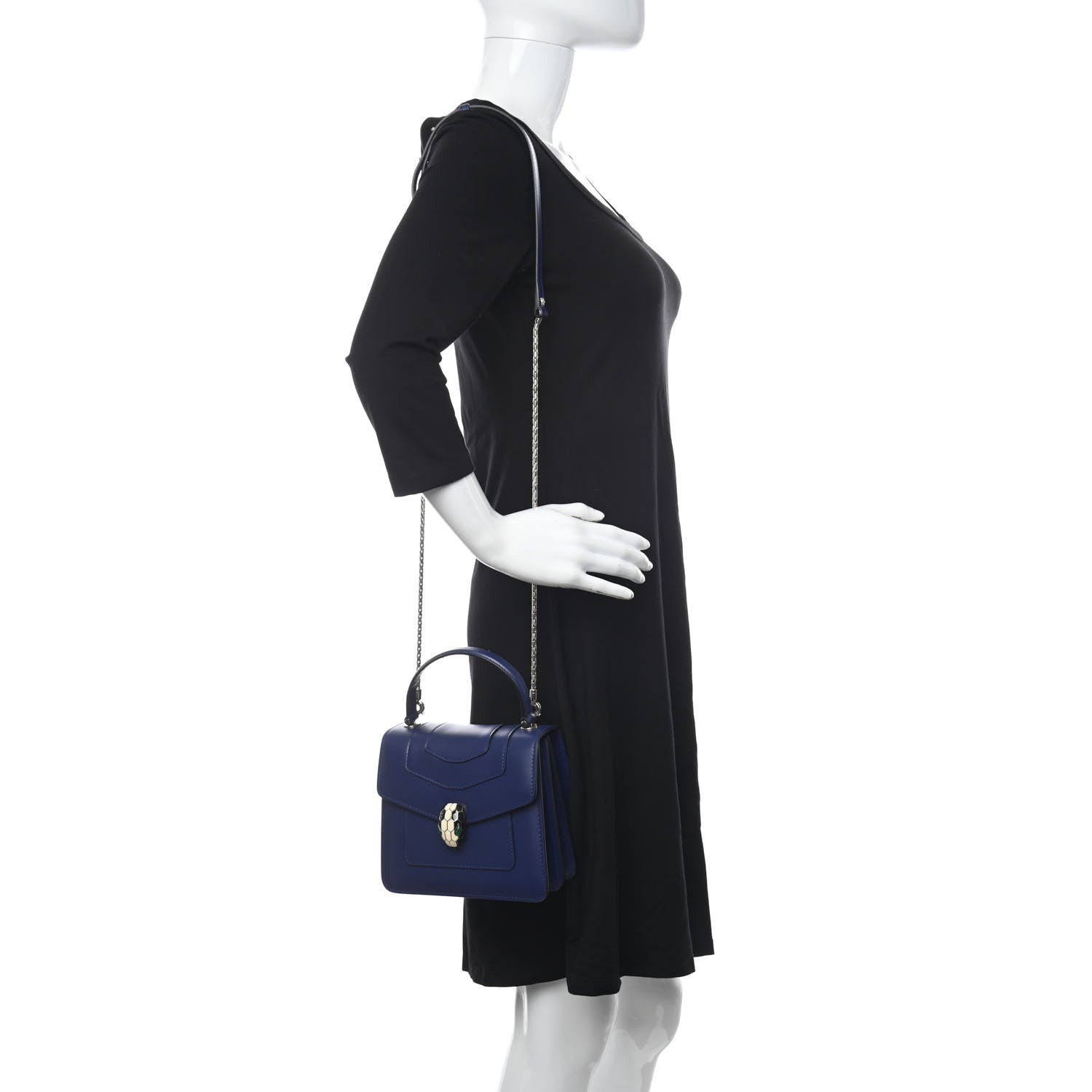 Bulgari Calfskin Serpenti Forever Top Handle Blue 2 of 11