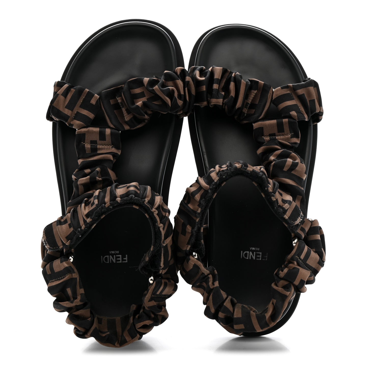 Satin FF Ruched Sandals 38 Tobacco Black