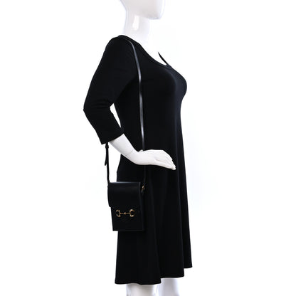 Gucci Boarded Plutone Calfskin Mini Horsebit 1955 Crossbody Bag Black 2 of 10