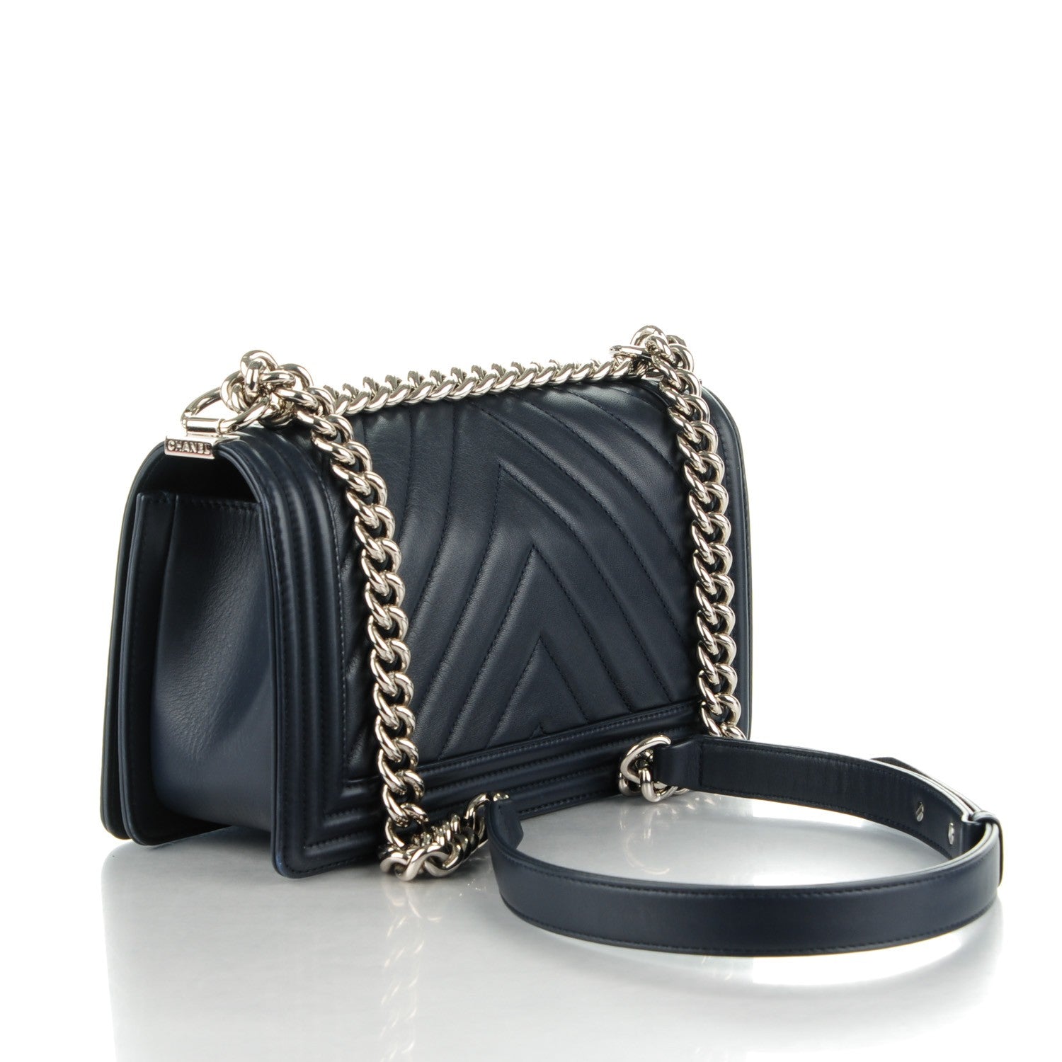 Chanel Calfskin Chevron Quilted Medium Boy Flap Dark Navy 3 of 8