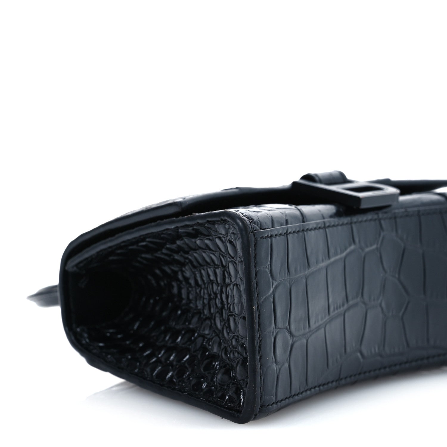 Balenciaga Shiny Calfskin Monochrome Crocodile Embossed Hourglass Top Handle Bag XS Black 10 of 15