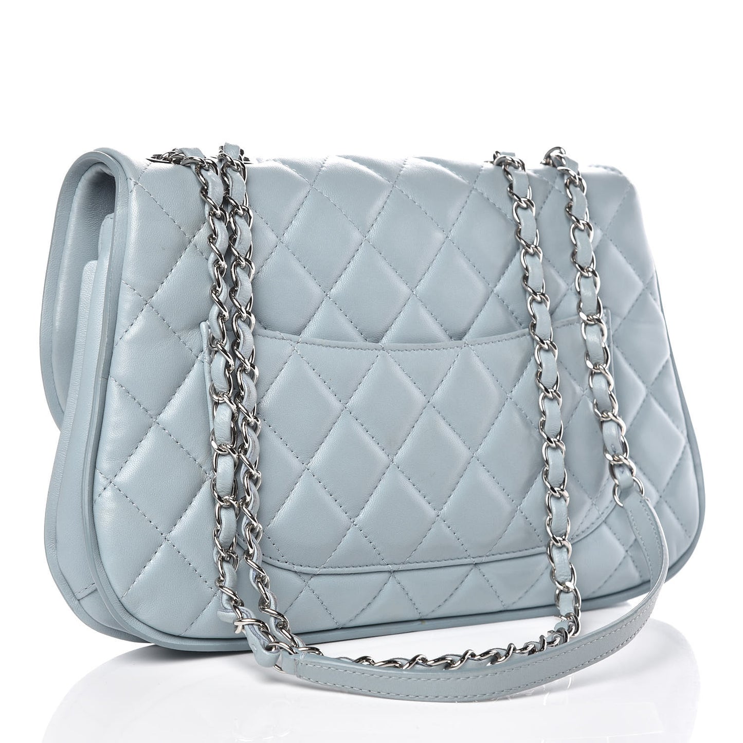 Lambskin Quilted 2 Pocket Messenger Flap Light Blue