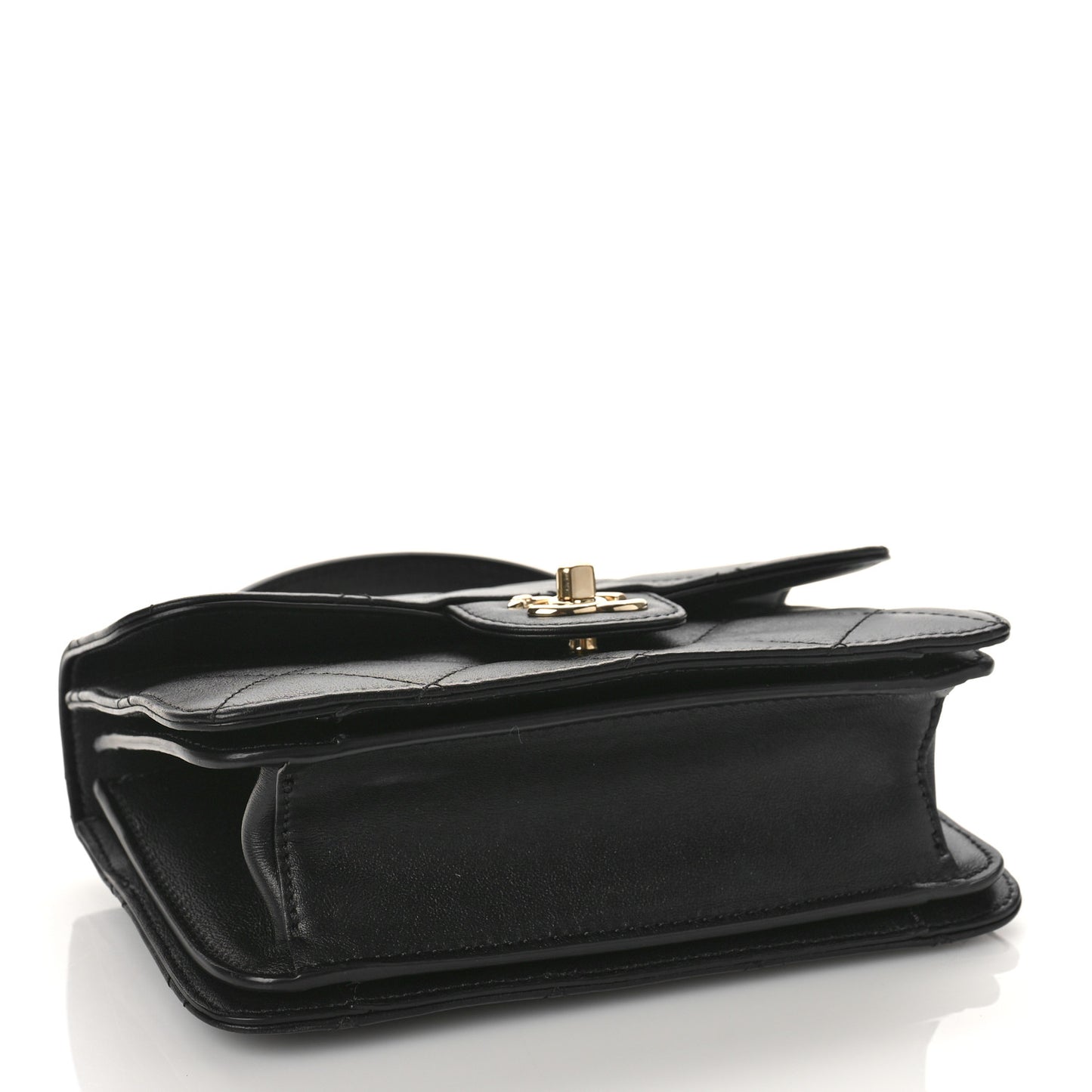 Calfskin Quilted Small Top Handle Flap Black