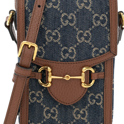 Gucci New Denim GG Monogram Dollar Calfskin Mini Horsebit 1955 Crossbody Bag Blue Tea Cuir Epilog 8 of 10