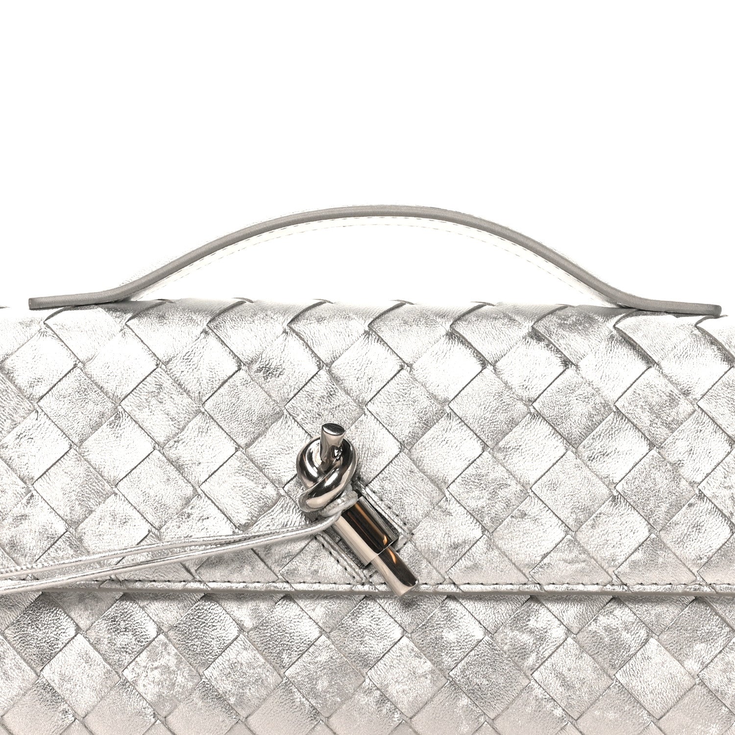 Bottega Veneta Metallic Lambskin Intrecciato Long Andiamo Top Handle Clutch Silver 7 of 7