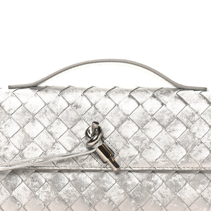 Bottega Veneta Metallic Lambskin Intrecciato Long Andiamo Top Handle Clutch Silver 7 of 7