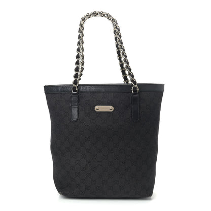 Gucci Denim Monogram Chain Bucket Tote Black 1 of 10