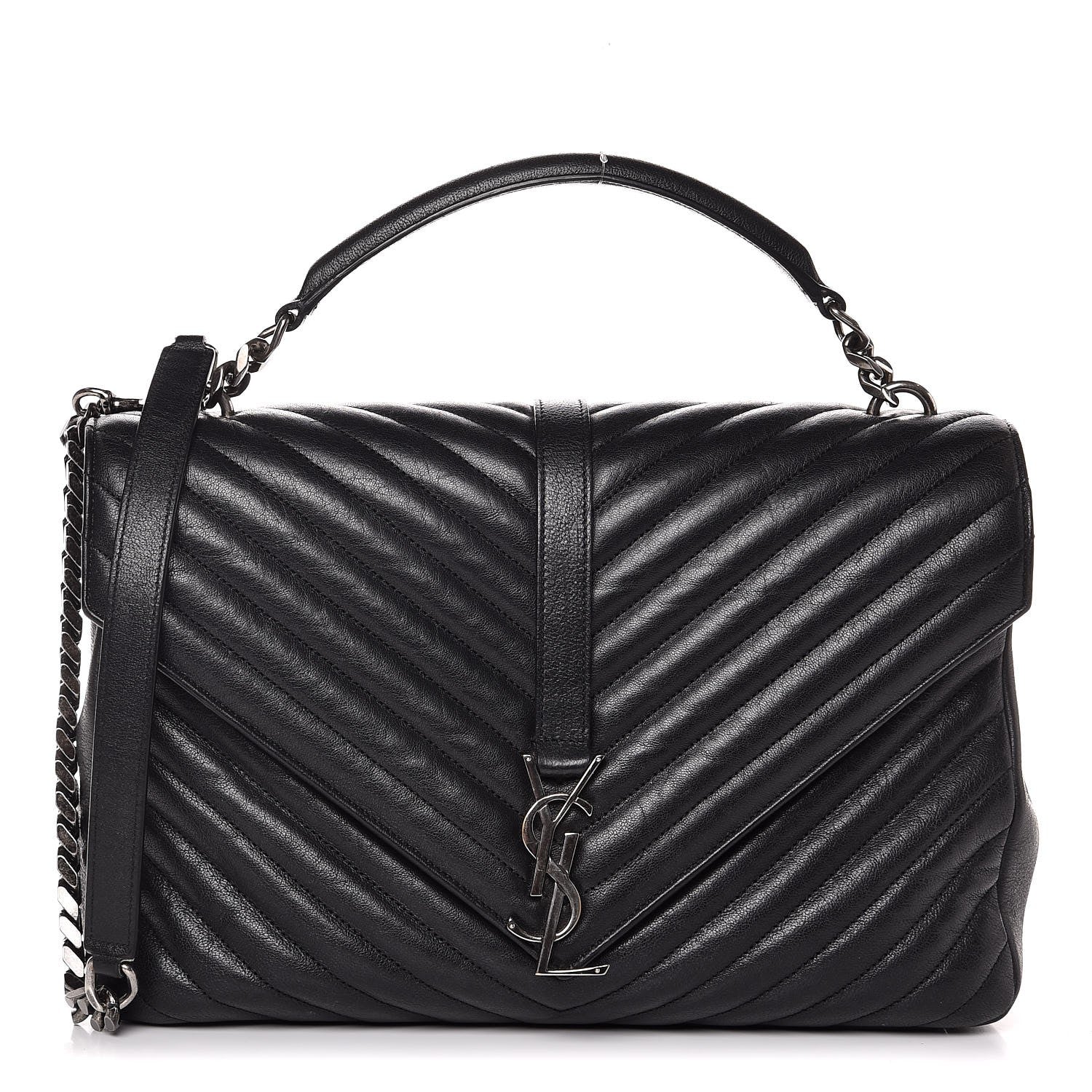 Saint Laurent Sheepskin Matelasse Chevron Monogram Large College Satchel Black 1 of 7
