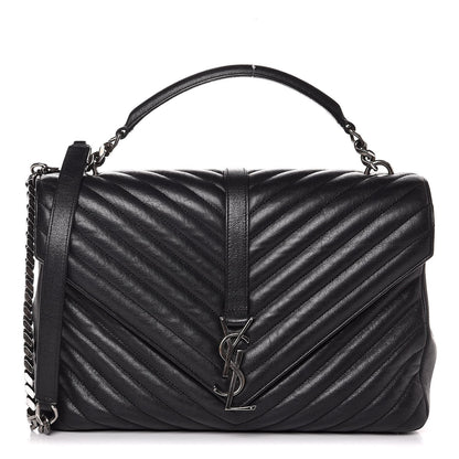 Saint Laurent Sheepskin Matelasse Chevron Monogram Large College Satchel Black 1 of 7