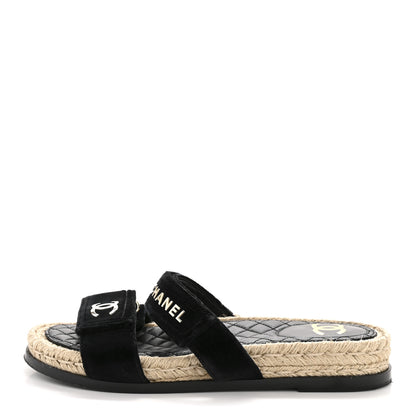 Chanel Velvet Elastic Flat Mules 39 Black 1 of 10