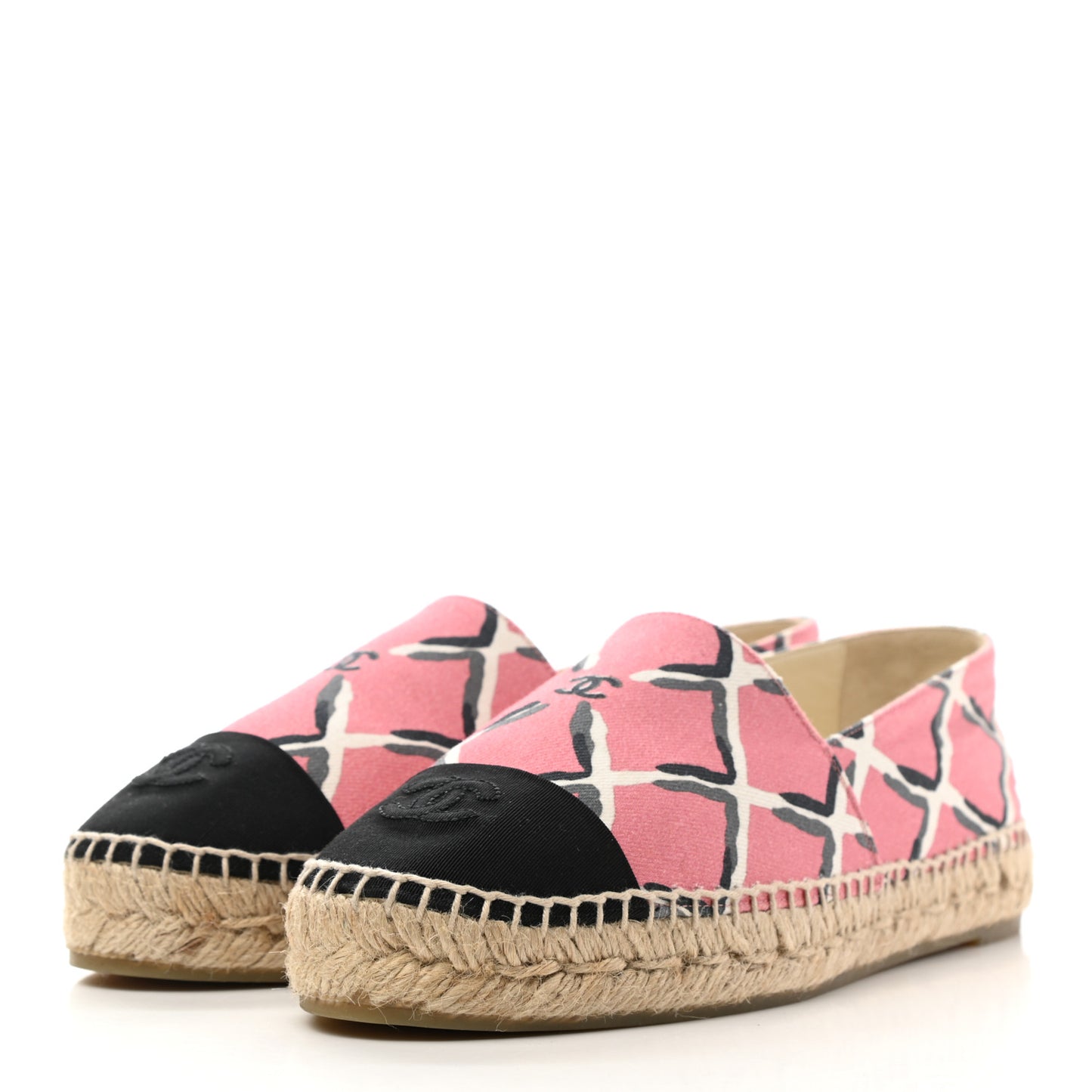 Printed Canvas Grosgrain Espadrilles 39 Pink Black