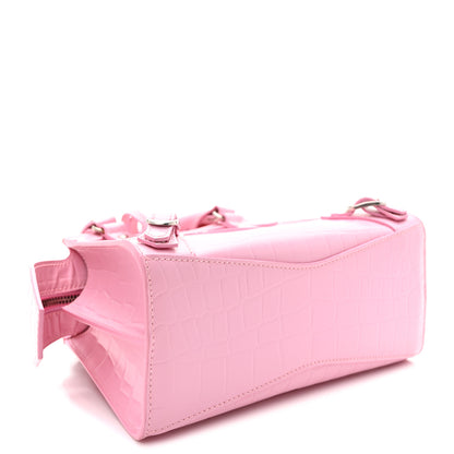 Balenciaga Semi Shiny Calfskin Crocodile Embossed Neo Classic Silver Hardware Mini City Pink 4 of 10