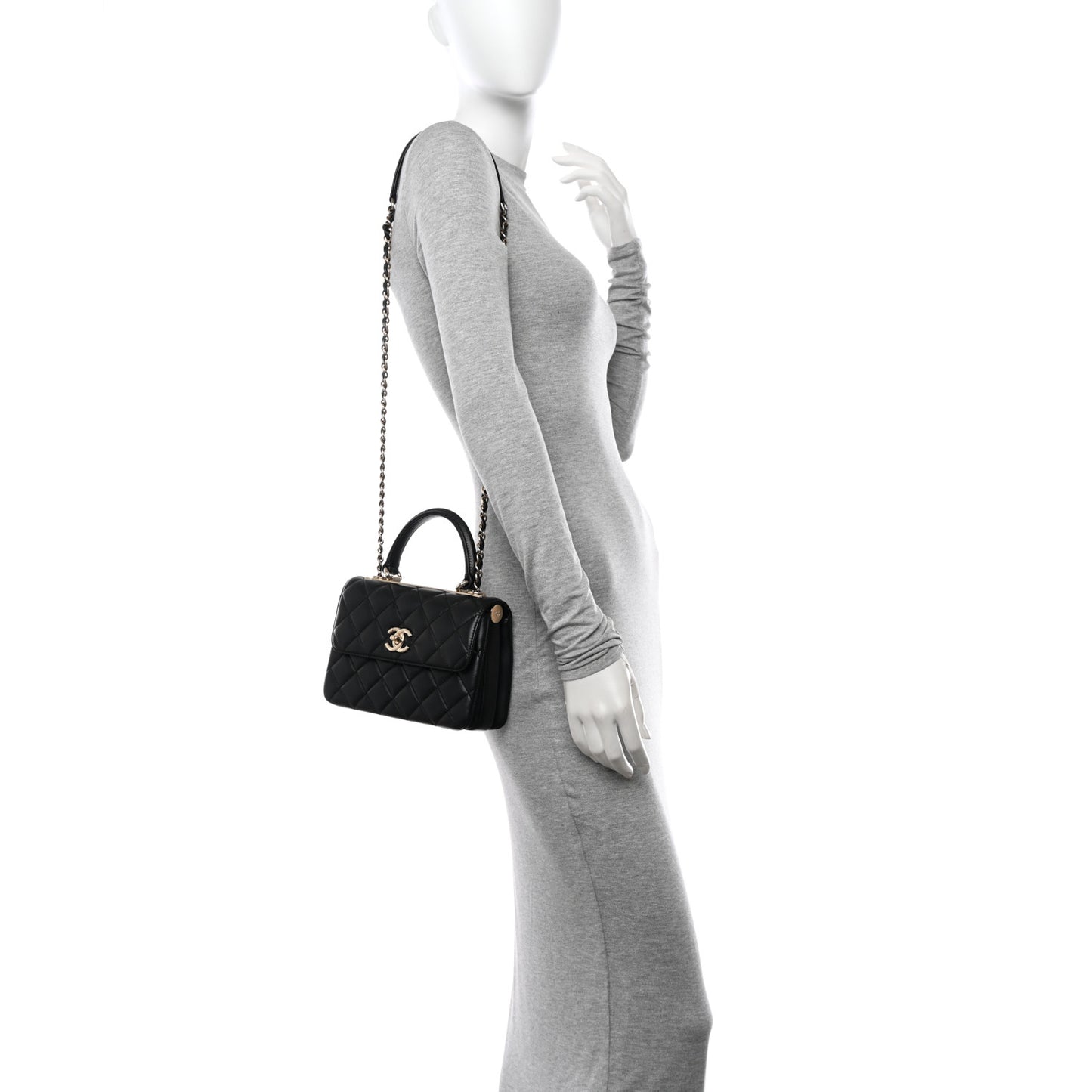 Lambskin Quilted Mini Trendy CC Dual Handle Flap Bag Black