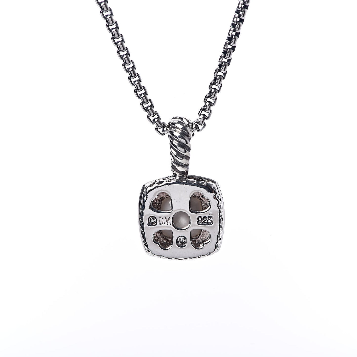 Sterling Silver White Agate Diamond 7mm Petite Albion Pendant Necklace