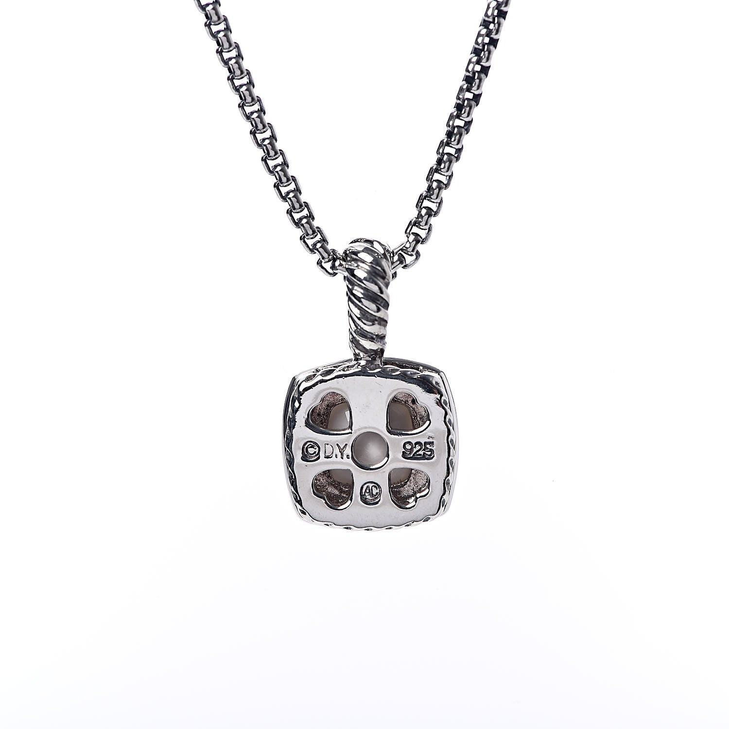 David Yurman Sterling Silver White Agate Diamond 7mm Petite Albion Pendant Necklace 5 of 6