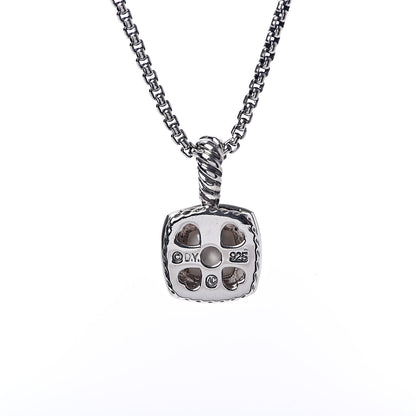 David Yurman Sterling Silver White Agate Diamond 7mm Petite Albion Pendant Necklace 5 of 6