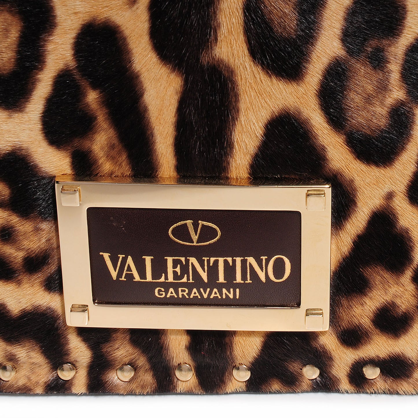 Calf Hair Leopard Print Rockstud Shoulder Satchel
