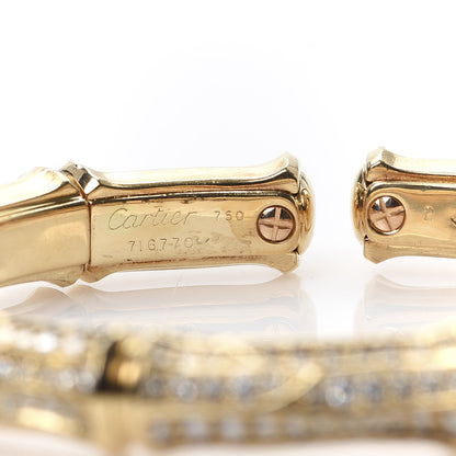 Cartier 18K Yellow Gold Diamond Bamboo Cuff Bracelet 4 of 5
