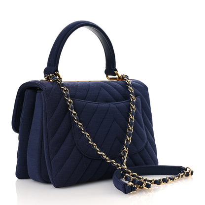 Chanel Jersey Chevron Quilted Small Trendy CC Dual Handle Flap Bag Navy Blue 3 of 15
