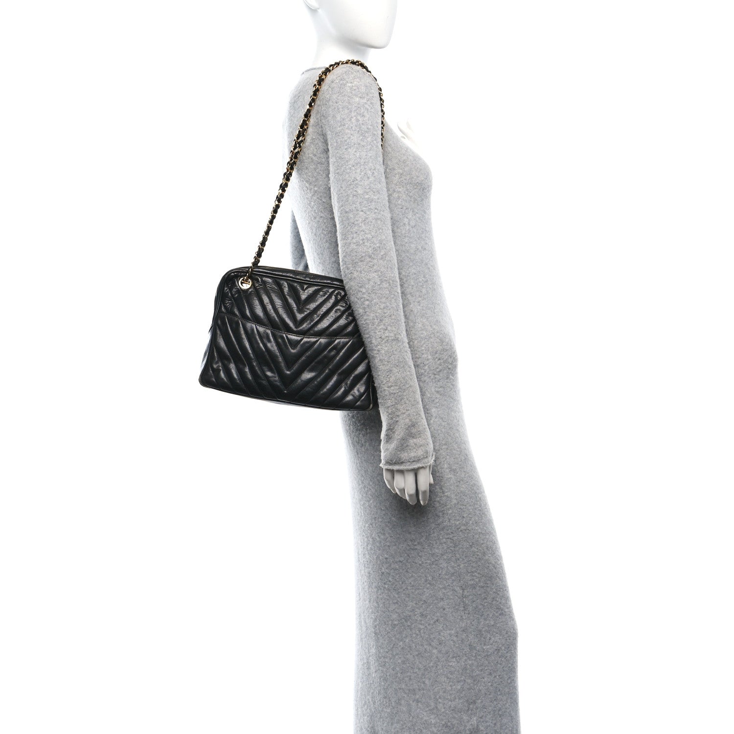 Chanel Lambskin Chevron Quilted Camera Case Black 2 of 10
