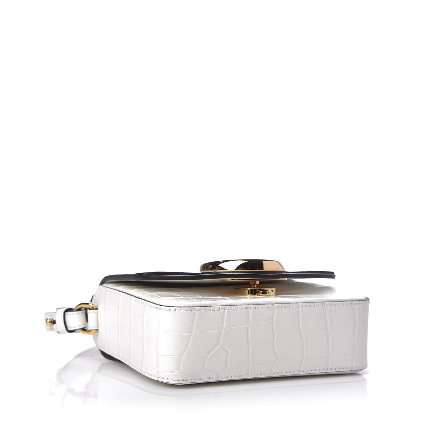 Calfskin Crocodile Embossed Mini C Double Carry Brilliant White
