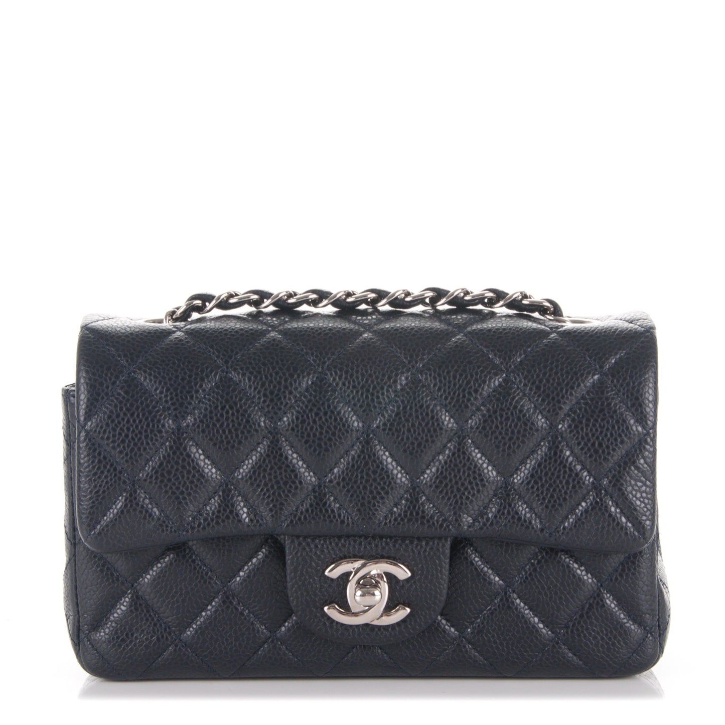Caviar Quilted Mini Rectangular Flap Navy Blue