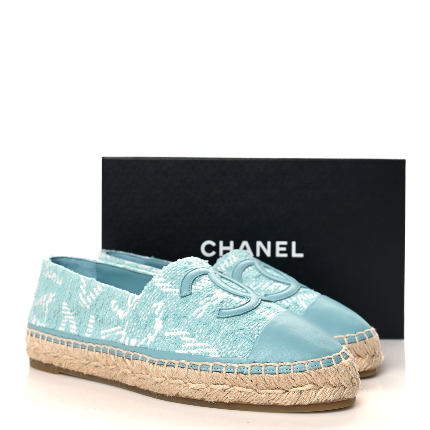 Mixed Fibers Jacquard Lambskin CC Espadrilles 41 Turquoise White
