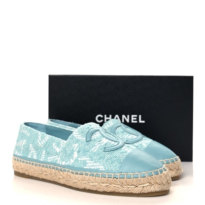 Chanel Mixed Fibers Jacquard Lambskin CC Espadrilles 41 Turquoise White 11 of 11