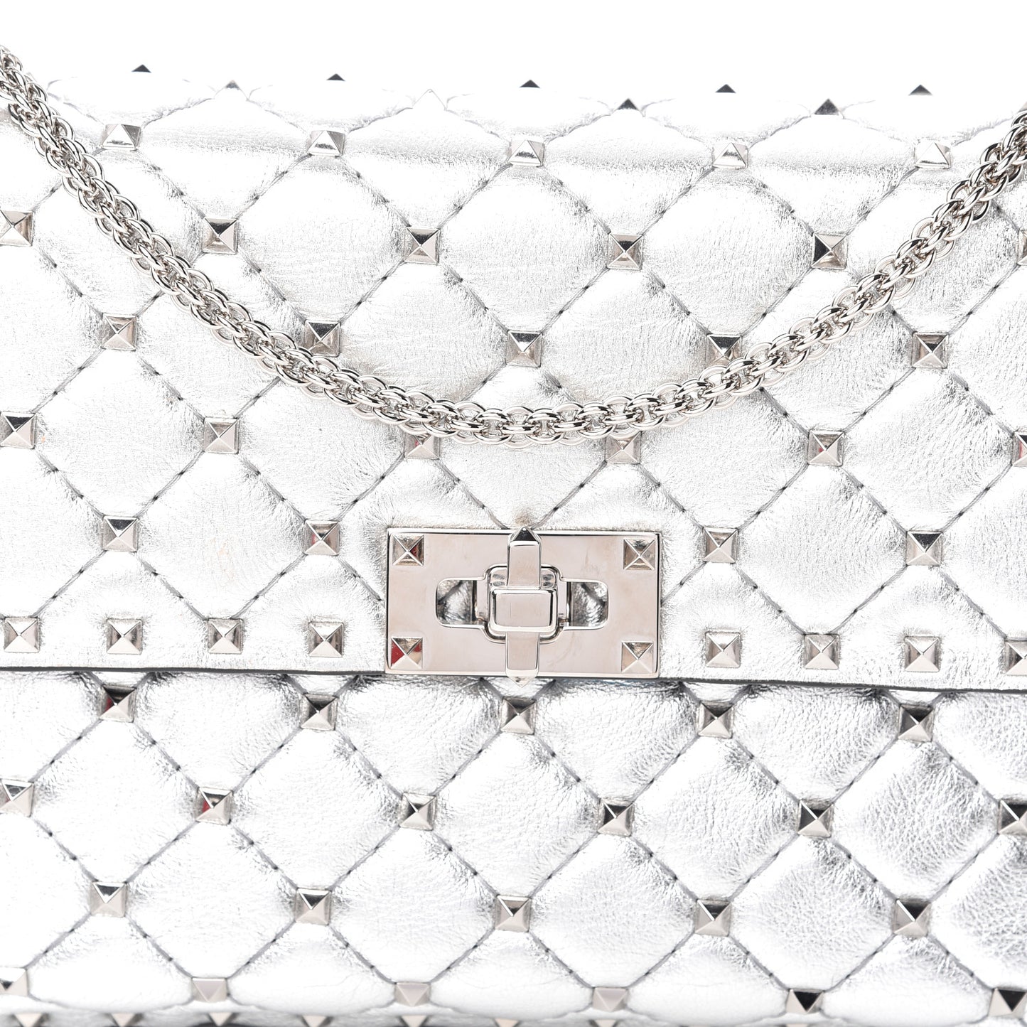 Metallic Nappa Medium Rockstud Spike Shoulder Bag Silver