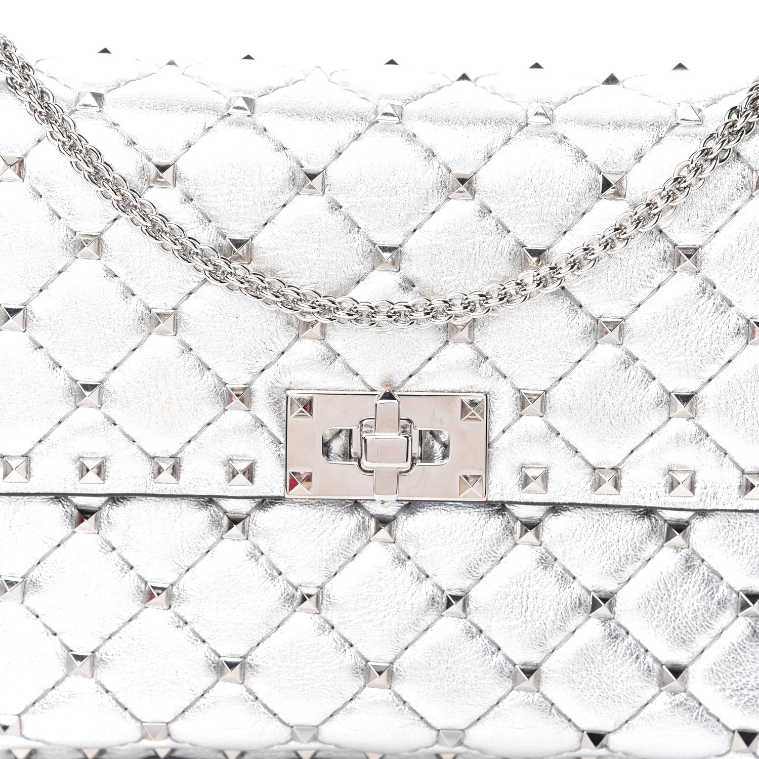 Valentino Garavani Metallic Nappa Medium Rockstud Spike Shoulder Bag Silver 9 of 9