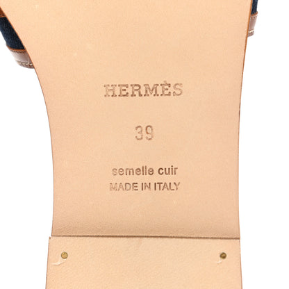 Hermes Calfskin Denim Oran Sandals 39 Bleu Brut Gold 6 of 9