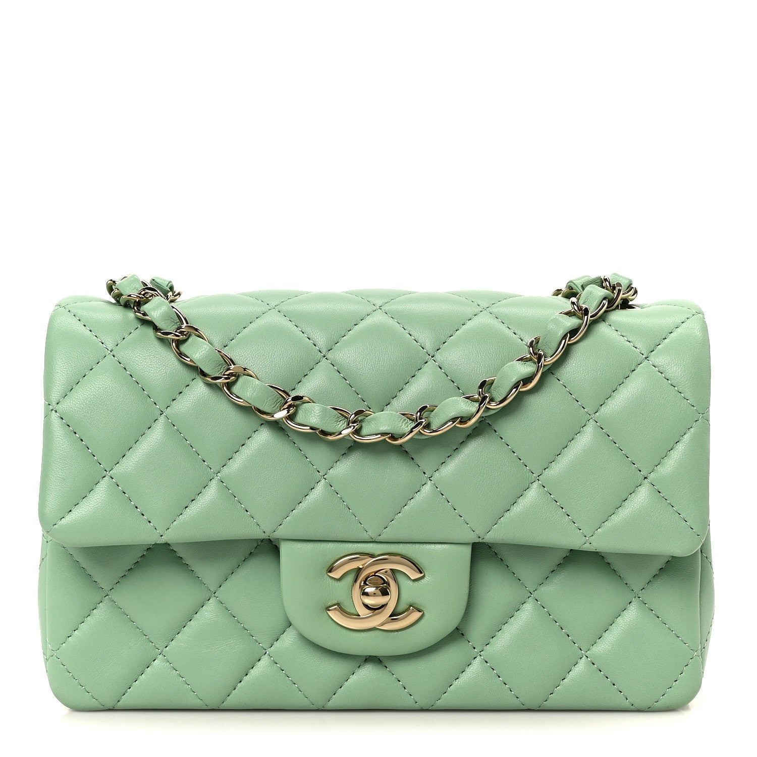 Chanel Lambskin Quilted Mini Rectangular Flap Green 1 of 12