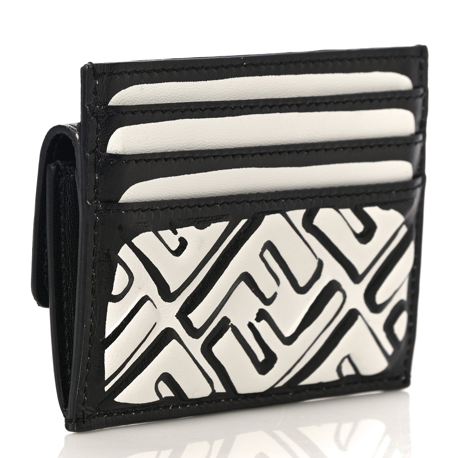 Fendi X JOSHUA VIDES Nappa FF Embossed Fold Over Card Holder Wallet White Black 3 of 10