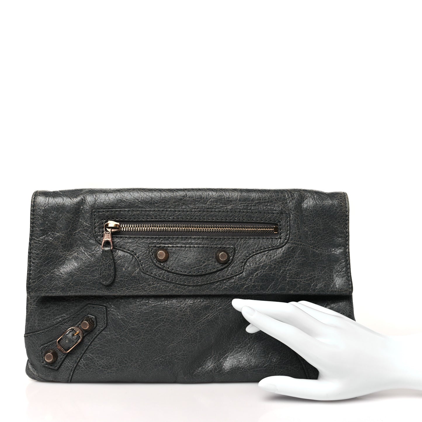 Agneau Giant 12 Rose Gold Hardware Envelope Clutch Tarmac