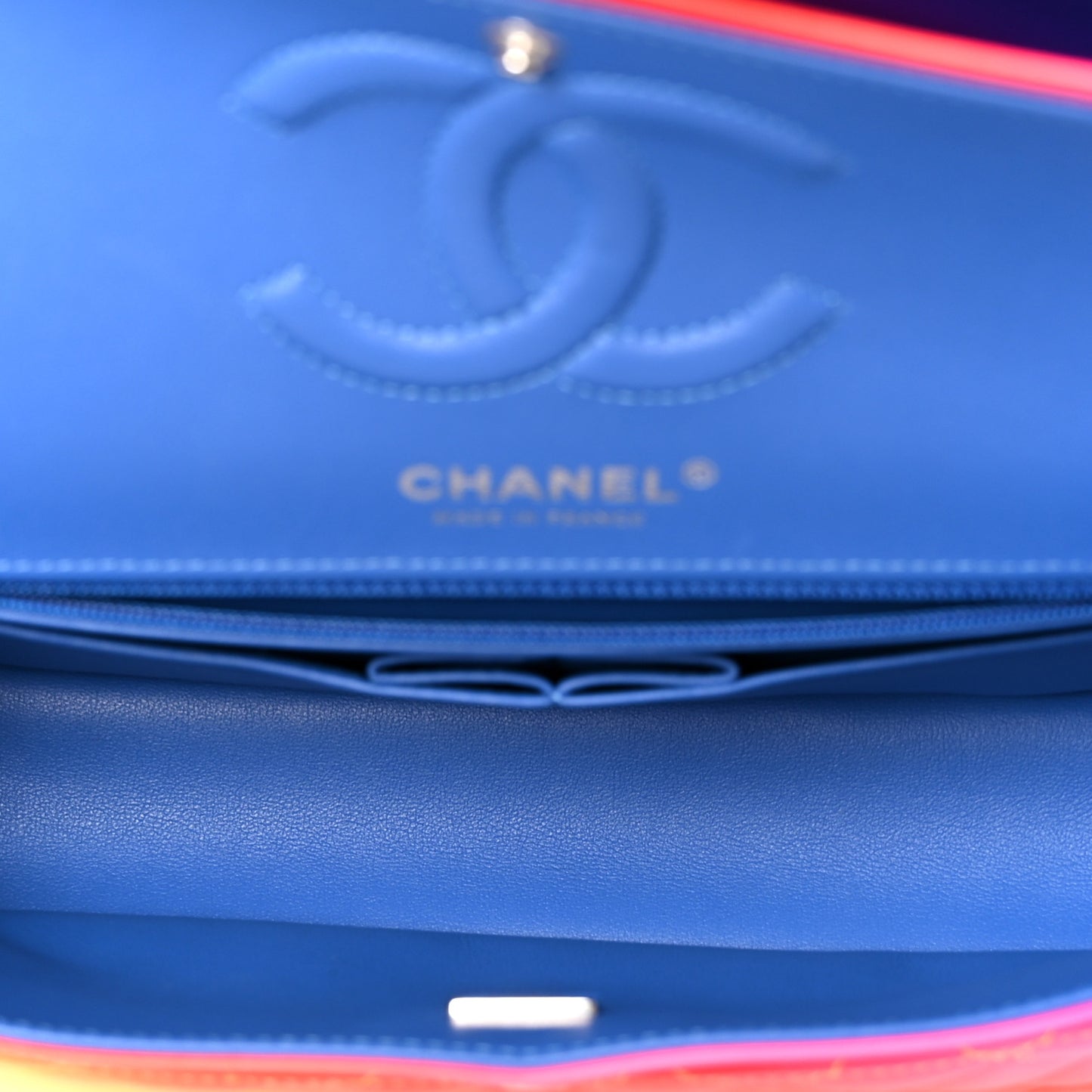 Calfskin Quilted Medium Rainbow Double Flap Multicolor